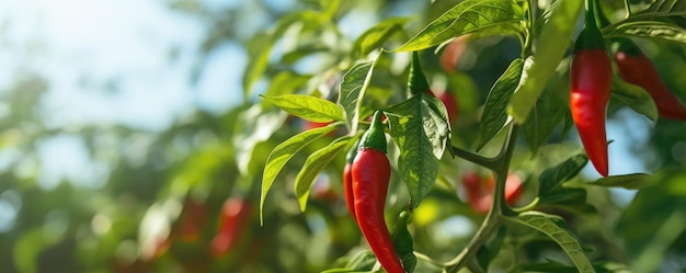 Pimenta de pimenta na árvore vegetais que crescem em fazenda orgânica generativa ai