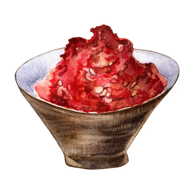 Pimenta vermelha em pó em uma ilustração de aquarela de tigela isolada no fundo branco