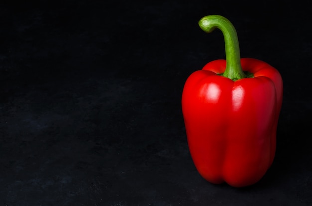 Pimenta vermelha em um fundo preto. Páprica. A espécie capsicum annuum. Copie o espaço