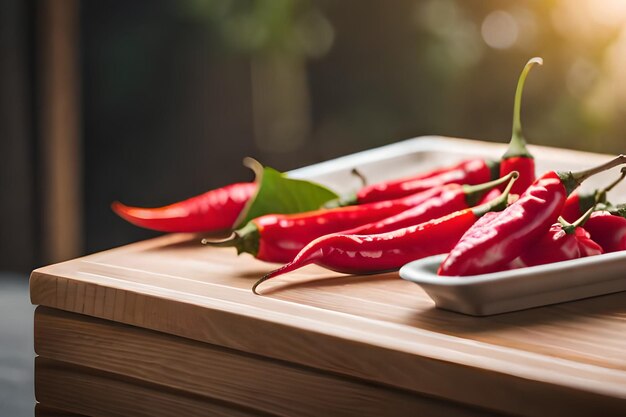 Pimenta vermelha em uma mesa de madeira