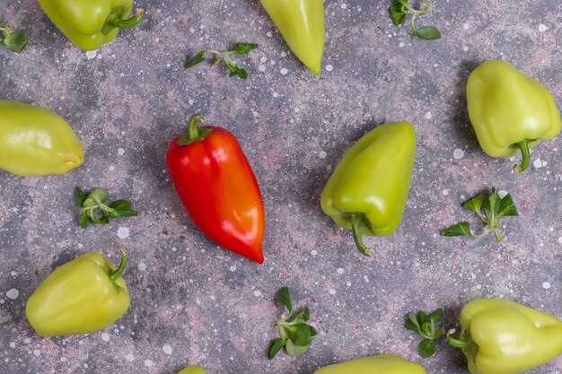 Pimentos verdes e vermelhos com salada de milho microgreen