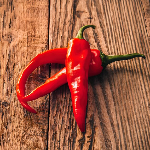 Pimienta picante roja sobre un fondo de madera