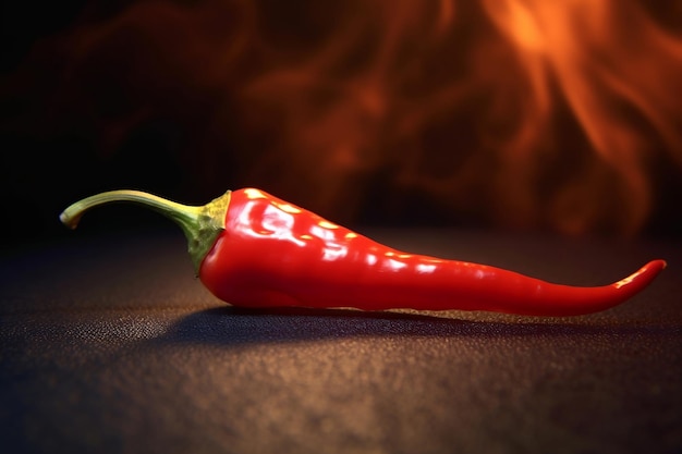 Foto pimienta roja caliente fina en la mesa sobre un fondo abstracto negro con llama