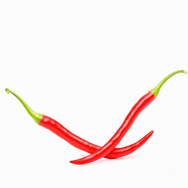 Pimienta roja Un pimiento rojo está sobre un fondo blanco con una hoja verde en él