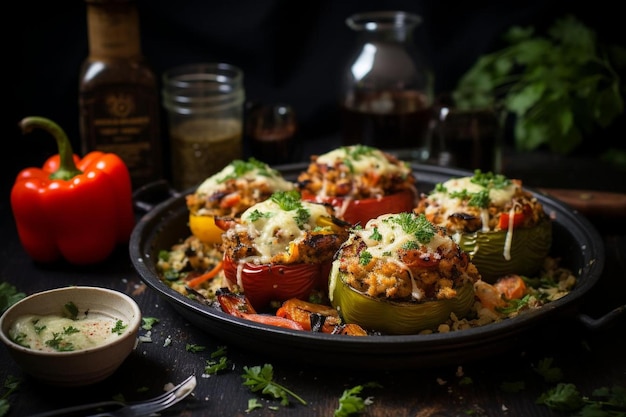 Pimientas rellenas de mariscos