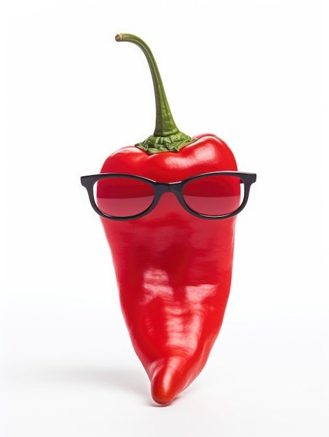 Un pimiento de chile con gafas de fondo blanco