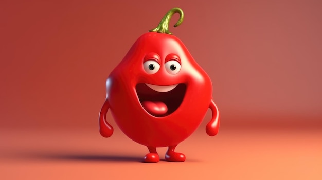 Un pimiento rojo de dibujos animados con una gran sonrisa en la cara