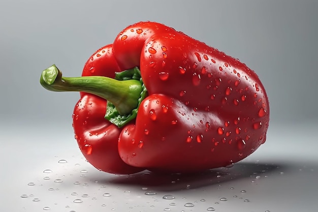 Un pimiento rojo con gotas de agua