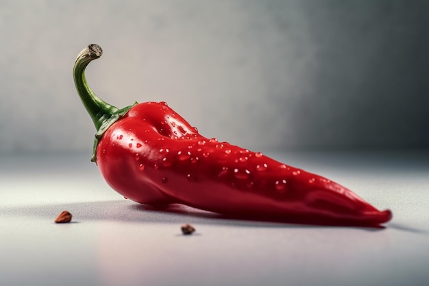 Un pimiento rojo con gotas de agua