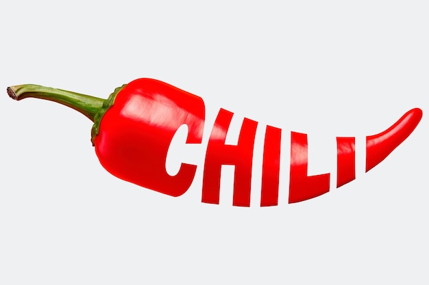 un pimiento rojo con la palabra chili escrita