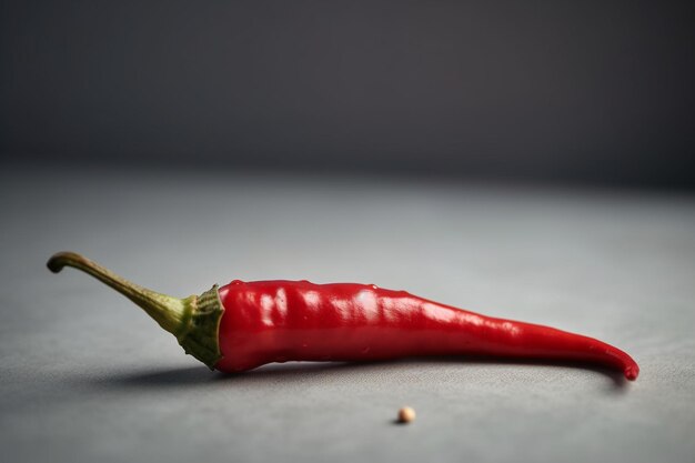 Un pimiento rojo sobre una mesa gris