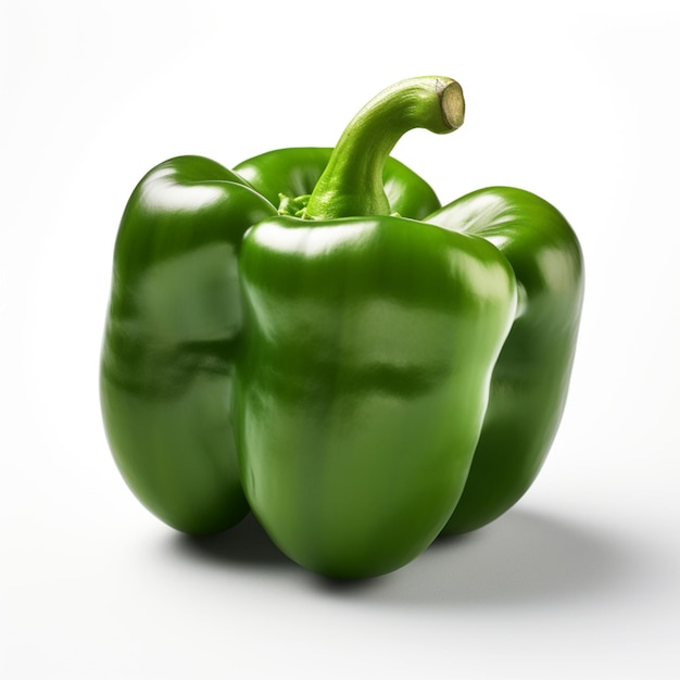 Un pimiento verde está sobre un fondo blanco.