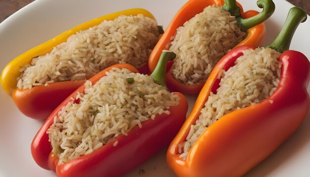 Pimientos amarillos y rojos rellenados con arroz