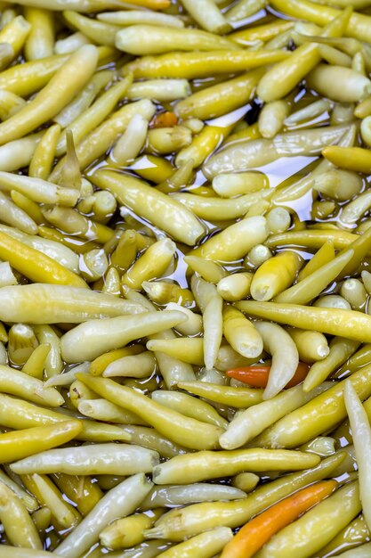 Pimientos en escabeche de cerca Pimientos en escabeche como textura de fondo