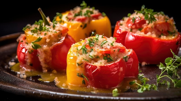 Pimientos Rellenos Asados Con Queso Y Hierbas