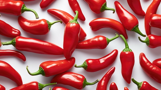 pimientos rojos con fondo blanco vista superior creado con tecnología de IA generativa