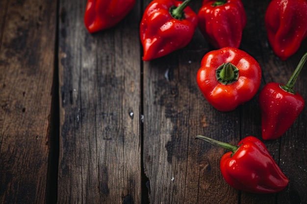 pimientos rojos en una mesa de madera