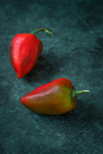 Foto los pimientos rojos yacen sobre hormigón gris