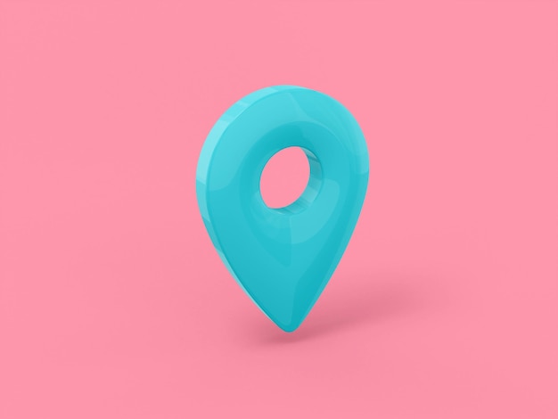 Pin de color mono azul sobre fondo sólido rosa Objeto de diseño minimalista icono de representación 3d elemento de interfaz ui ux