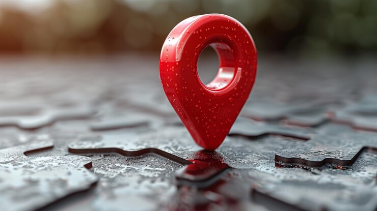 El pin del puntero del mapa 3D aislado sobre un mapa futurista
