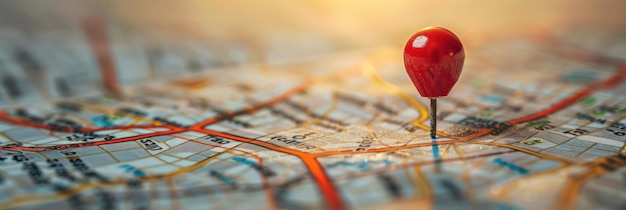 Pin rojo en un mapa detallado de la ciudad