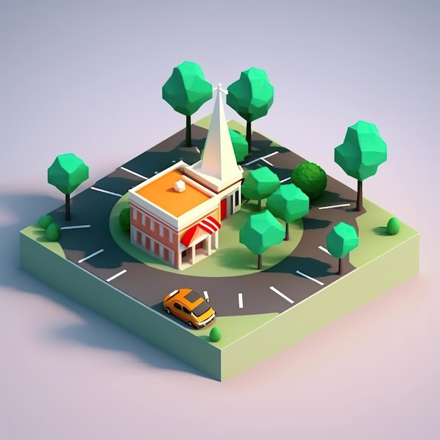 Pin señaló local en el mapa de la ciudad en 3D estilo isométrico Ilustración de IA generativa