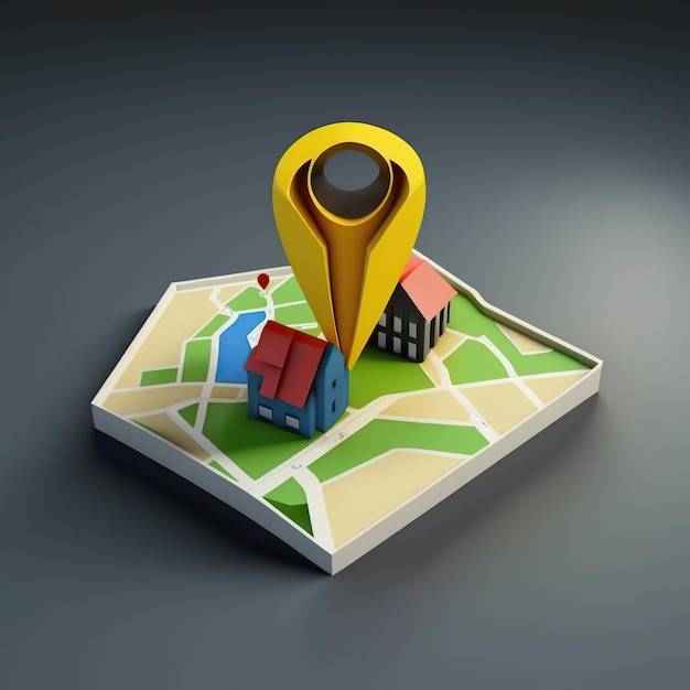 Pin señaló local en el mapa de la ciudad en 3D estilo isométrico Ilustración de IA generativa