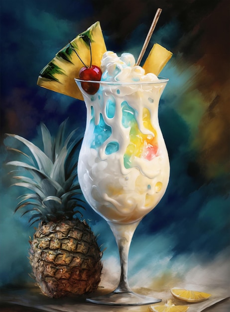 Pina colada bebida de verão bebida de abacaxi coquetel de aquarela