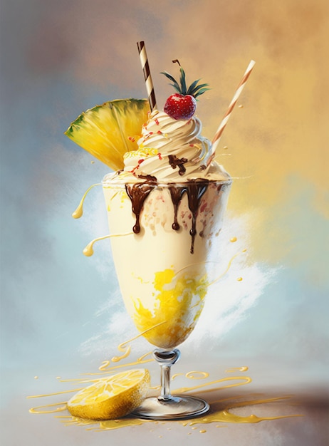 Pina Colada Sommergetränk Ananasgetränk Aquarell-Cocktail