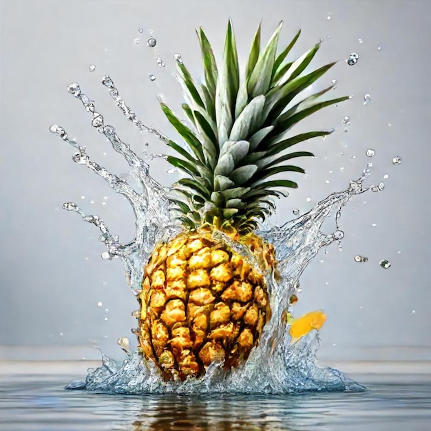 una piña está siendo salpicada con agua y la palabra piña