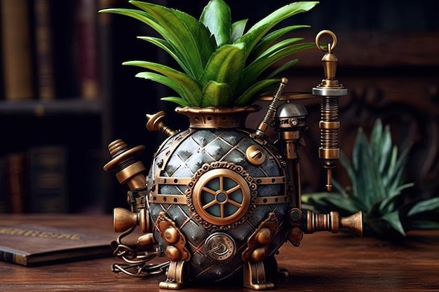 Piña fruta steampunk ilustración generativa ai