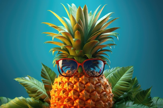 Piña en gafas de sol sobre un hermoso fondo