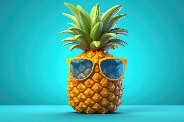 Piña en gafas de sol sobre un hermoso fondo