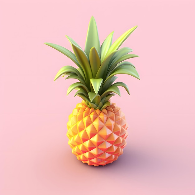 Piña madura en una representación 3d de fondo de color sólido