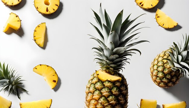 Foto una piña con un montón de frutas cortadas en ella