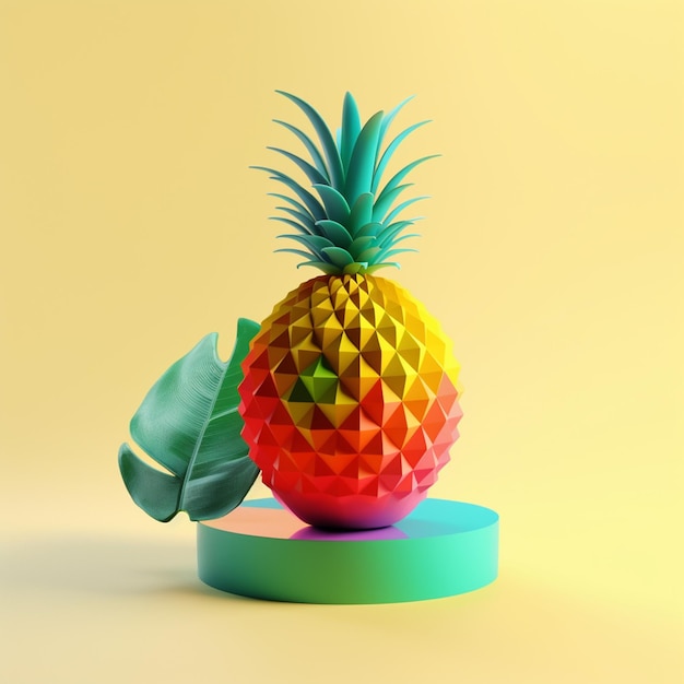 Piña con objetos geométricos en concepto de verano en la paleta de colores de tendencia para publicidad con IA generativa