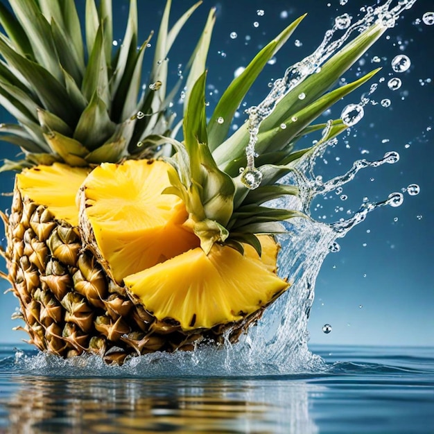 Foto una piña que tiene agua salpicando en él