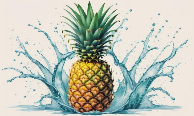 Foto piña en salpicaduras de agua