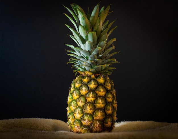 Piña sobre un fondo negro Frutas tropicales Alimentos saludables