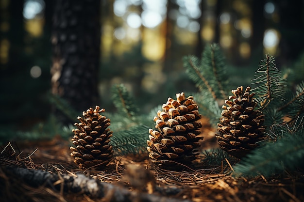 Piñas en medio de la belleza del otoño