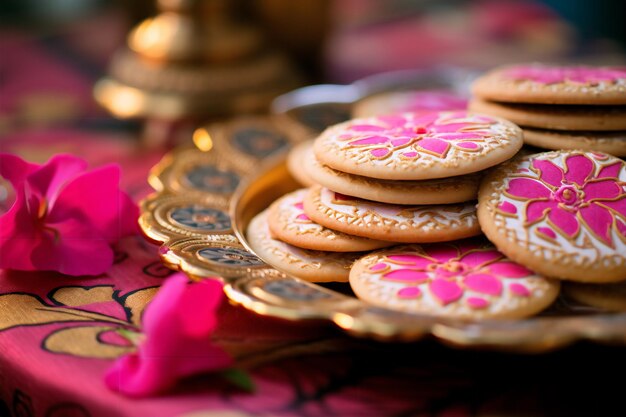 PinataInspired Sugar Cookies Action Shot com padrões de bordados mexicanos