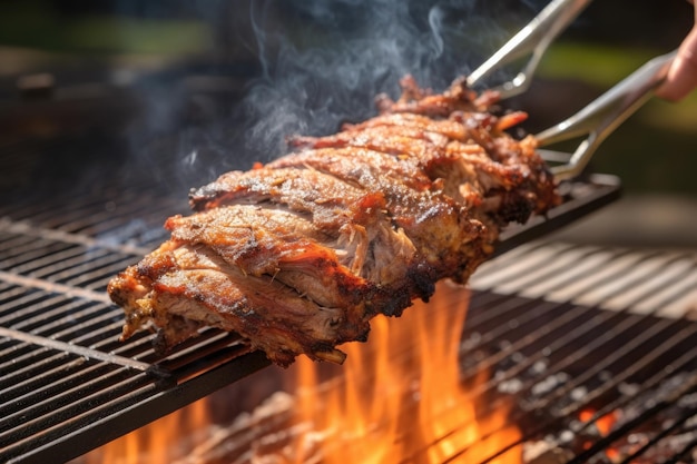 Pinças lançando carne de porco desfiada macia na grelha criada com IA generativa