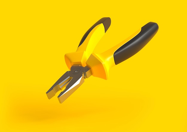 Pincel amarelo-preto isolado em fundo amarelo ferramenta de reparação e instalação ilustração de renderização 3d