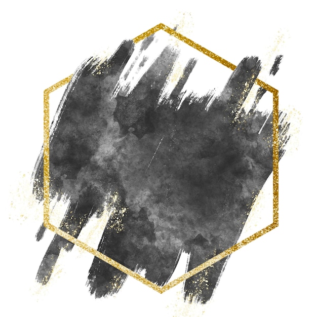 Pincel Aquarela Preto em Moldura Hexagonal Dourada