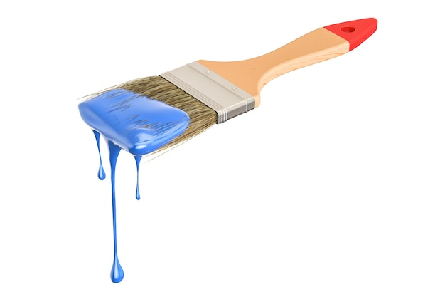 Pincel com pintura azul em renderização 3D