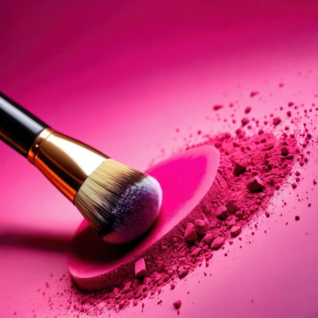 Foto pincel de maquiagem em pó de maquiage rosa maquiagem facial roxo blusher