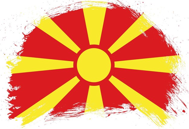 Pincel de pincel angustiado pintou a bandeira da macedônia do norte em fundo branco