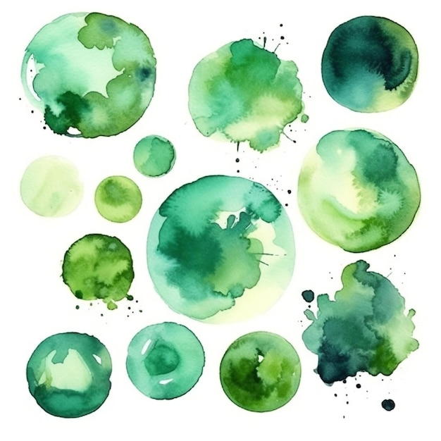 Pincel de respingo de aquarela verde sobre fundo branco