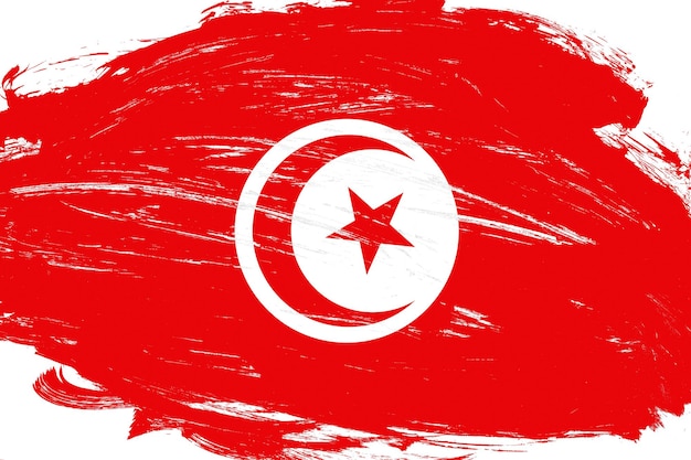 Pincel de traçado angustiado pintou a bandeira da Tunísia em fundo branco