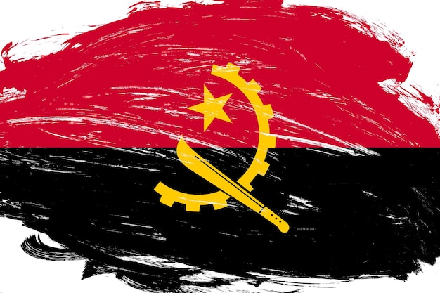 Pincel de traçado angustiado pintou a bandeira de angola em fundo branco